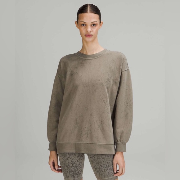 lululemon athletica Tops - LULULEMON Perfectly Oversized Crew Thread Dye Rover Black Beige Taupe Size 12